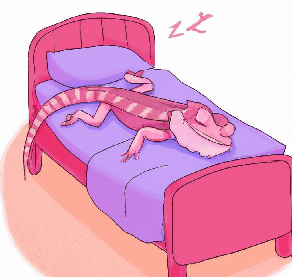 bearded dragon brumating on a bed cartoon picture
